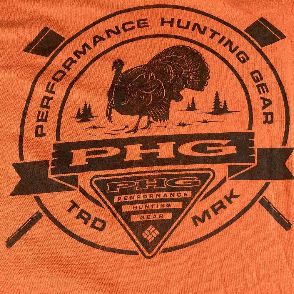 Columbia PHG Hunting T Shirt Mens XXL Orange Turkey Graphic Short Sleeve